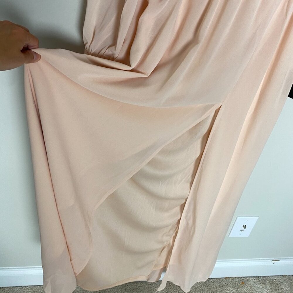 Lulus Wondrous Water Lilies Blush Pink Maxi Dress Long Sleeves Womens M Chiffon - Picture 4 of 9